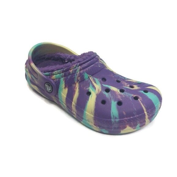CROCS Classic Lined Marbled Clog K Lightweight Slip On Clogs Shoes Kids Size J2 - Picture 1 of 8